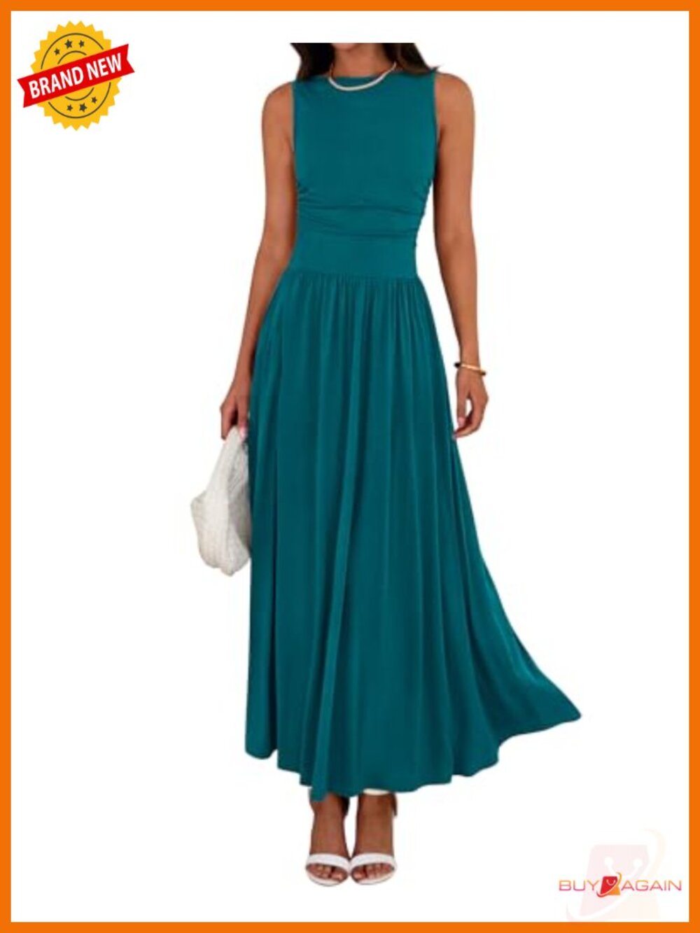 Sleeveless Knit Maxi Dress Ruched High Waist A-Line Casual